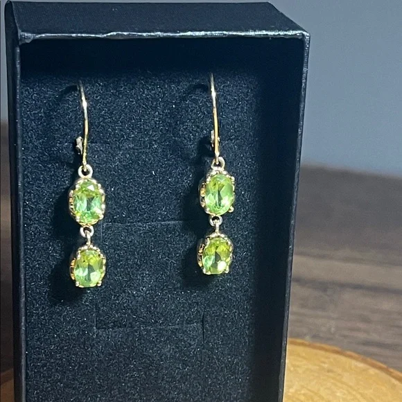Gold Peridot Drop Earrings - Picture 2 of 5